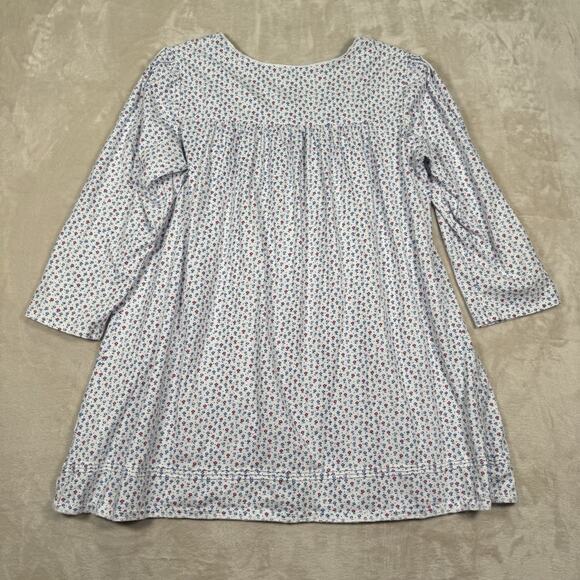 Eileen West Cotton Short Nightgown Flannel Cottage Floral Ditsy Lace Size Large - Picture 4 of 7